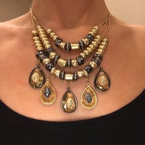 Chico’s Three-Tier Gold and Pewter Necklace